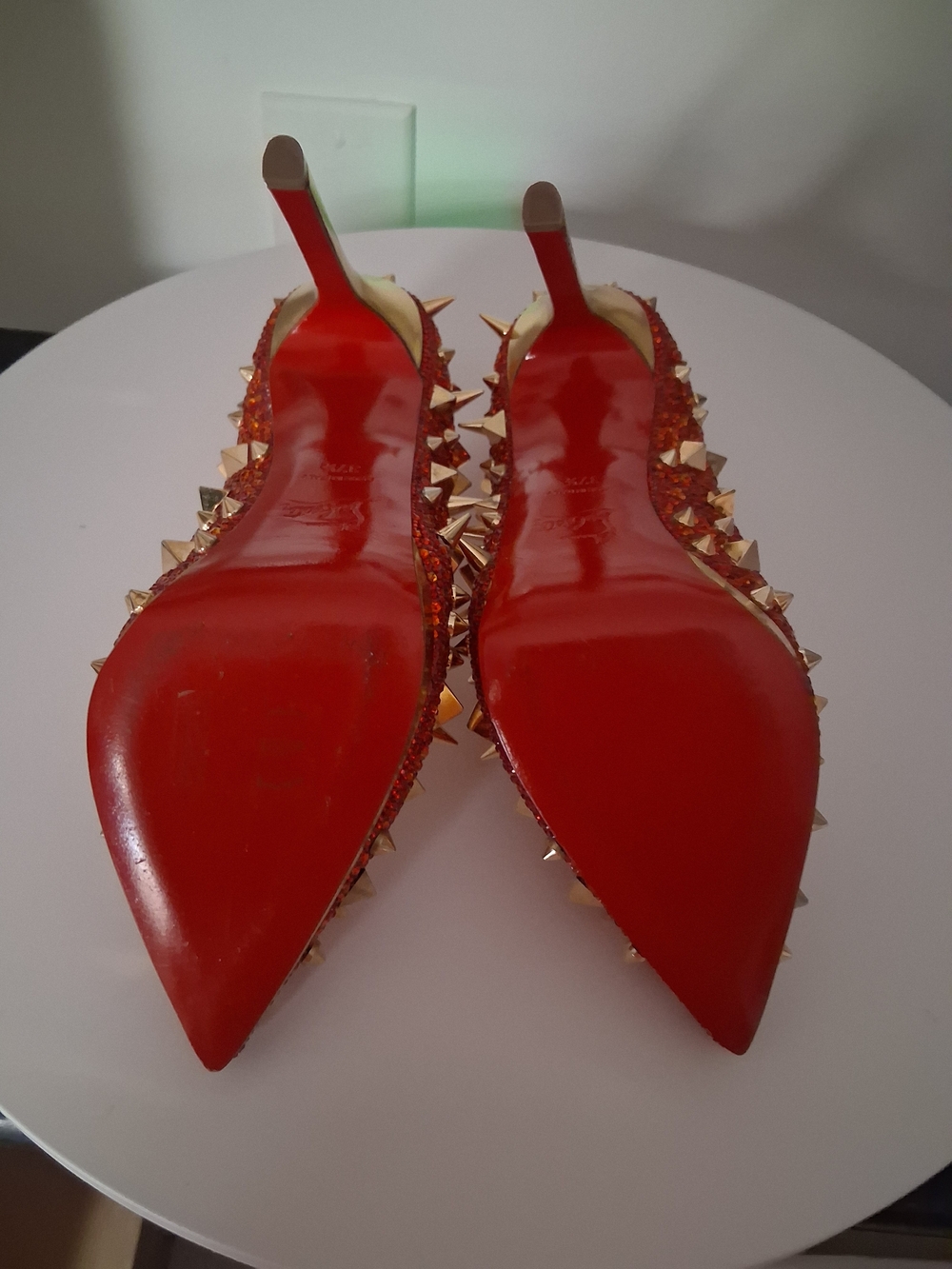 Christian Louboutin Red Studded Pointed-Toe Stiletto Heels - Picture 16 of 16